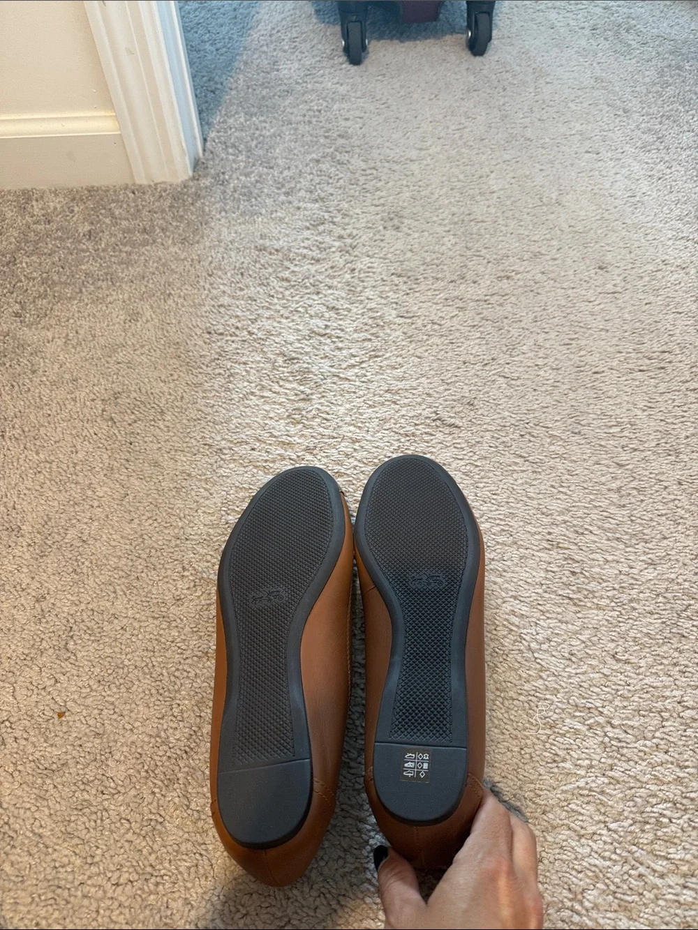 Coach Women’s Tan Leather Ballet Flats with Gold Cap Toe